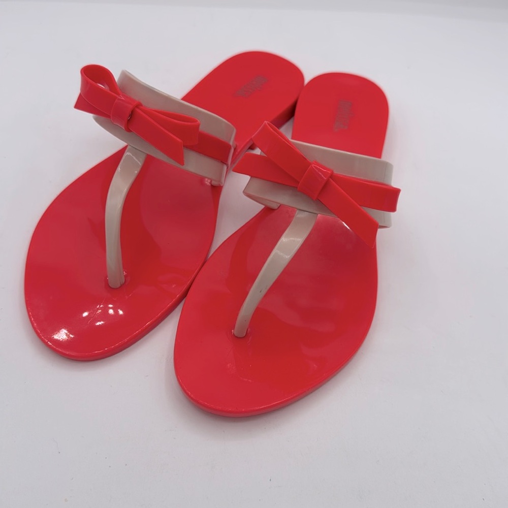 Melissa Garota coral and tan Bow Front Slide Jelly Flip Flop 8